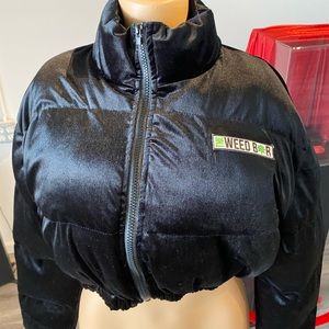 Velvet Weed Bar Puffer Coat Black